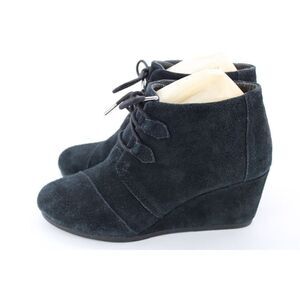 TOMS Black Suede Desert Lace Up Heels Wedge Ankle Booties Women’s Size US 8